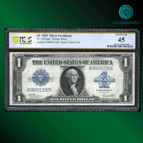 Fr.238 1923 $1 Silver Certificate, HORSE BLANKET, HIGH GRADE, PCGS 45, 91330