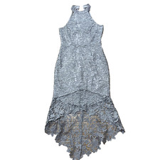 LIPSY VIP COLLECTION Dress Women 6 Gray Floral Sequin Romantic Metal Sheer Fairy