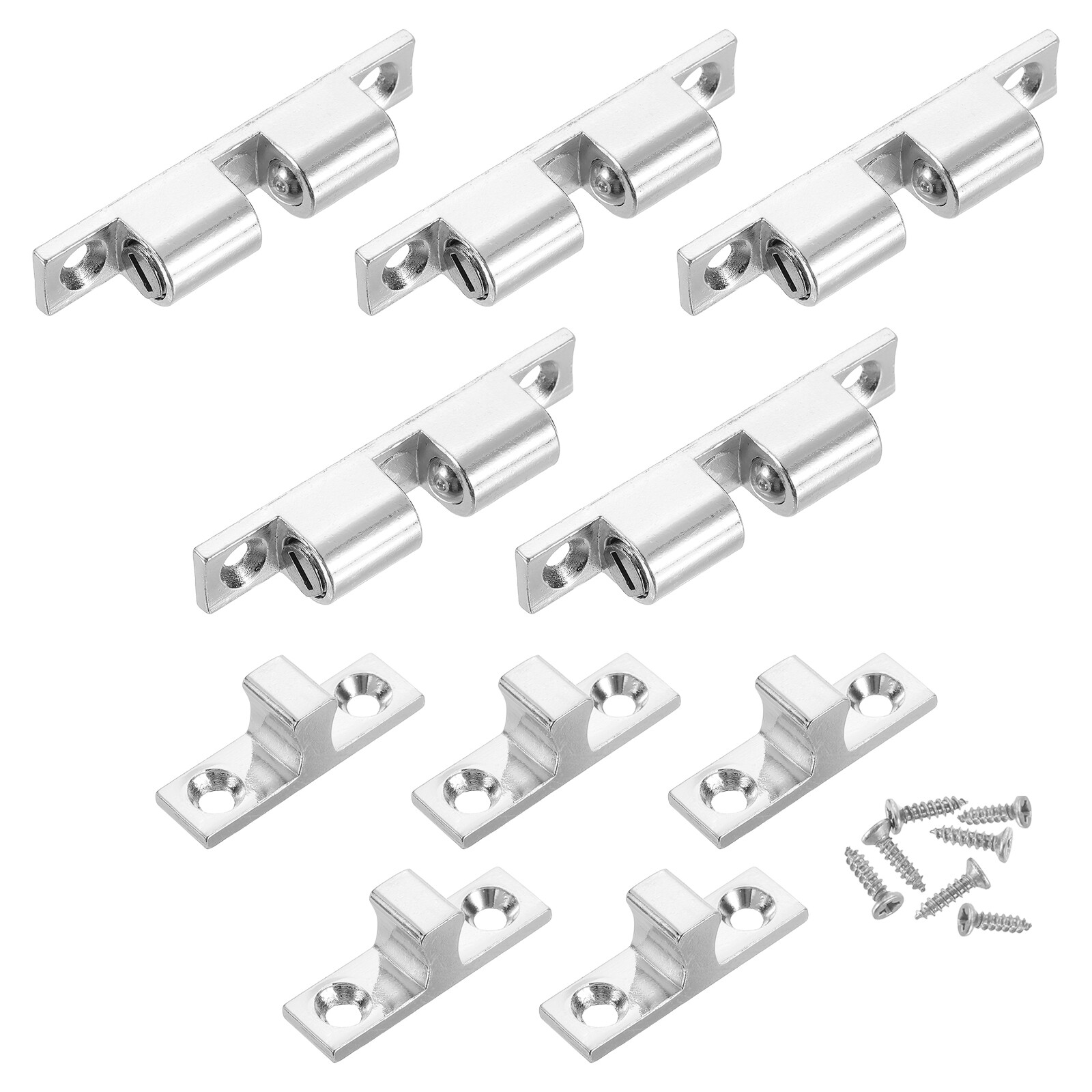 5Pcs Cabinet Latch Double Roller Catch for Cabinet Closet Door, Silver