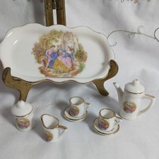 Miniature Victorian Style China Tea Set - Gold Trim - 10 pc.