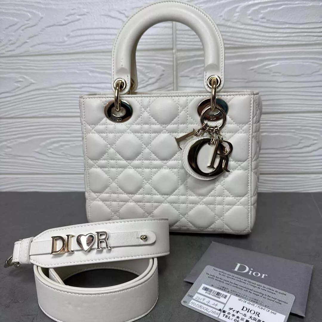 Sac à main bandoulière CHRISTIAN DIOR Lady Dior blanc rare 2 voies