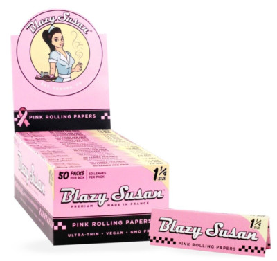 Blazy Susan  1 1/4 Size  Pink Rolling Paper  50 Booklet 50 Papers Pack FULL BOX