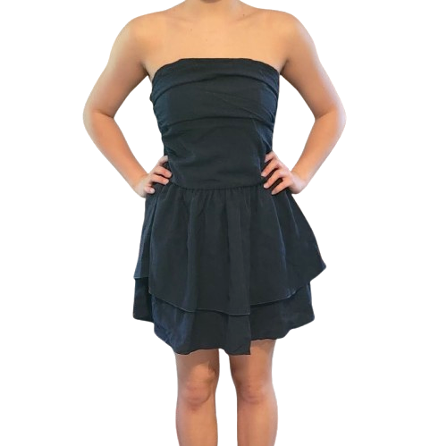 Cider Tube Ruched Mini Dress M Dark Blue Ruffle French Riviera Cottage Core