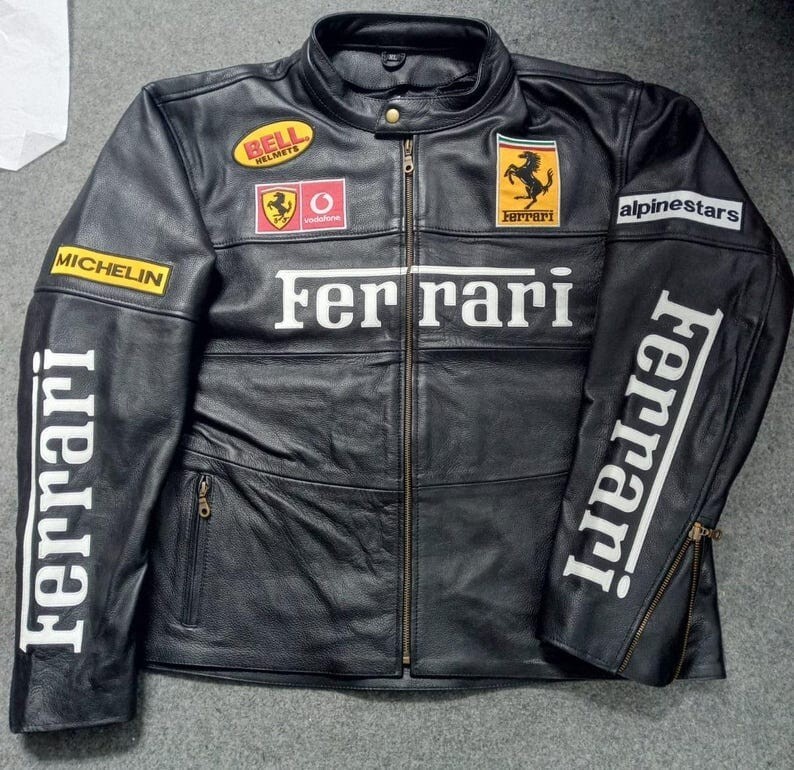 Leather Racing Ferrari Racing Jacket, Vintage Motorsport Leather Racing Ferrari Racing Jacket, Vintage Motorsport