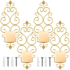 Candle Wall Decor Set of 4 Decorative Gold Wall Mounted Candle Holder