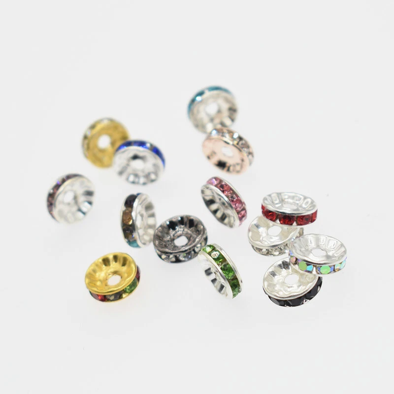 Venta al por mayor Lote de 50 PIEZAS Cuentas de anillo de diamantes de imitación pavimentados de latón espaciador sin níquel plateado Foto 4 de 4