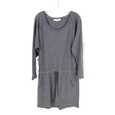Ann Taylor LOFT Gray Long Sleeve Sweater Dress Drawstring Waist Jersey Size M