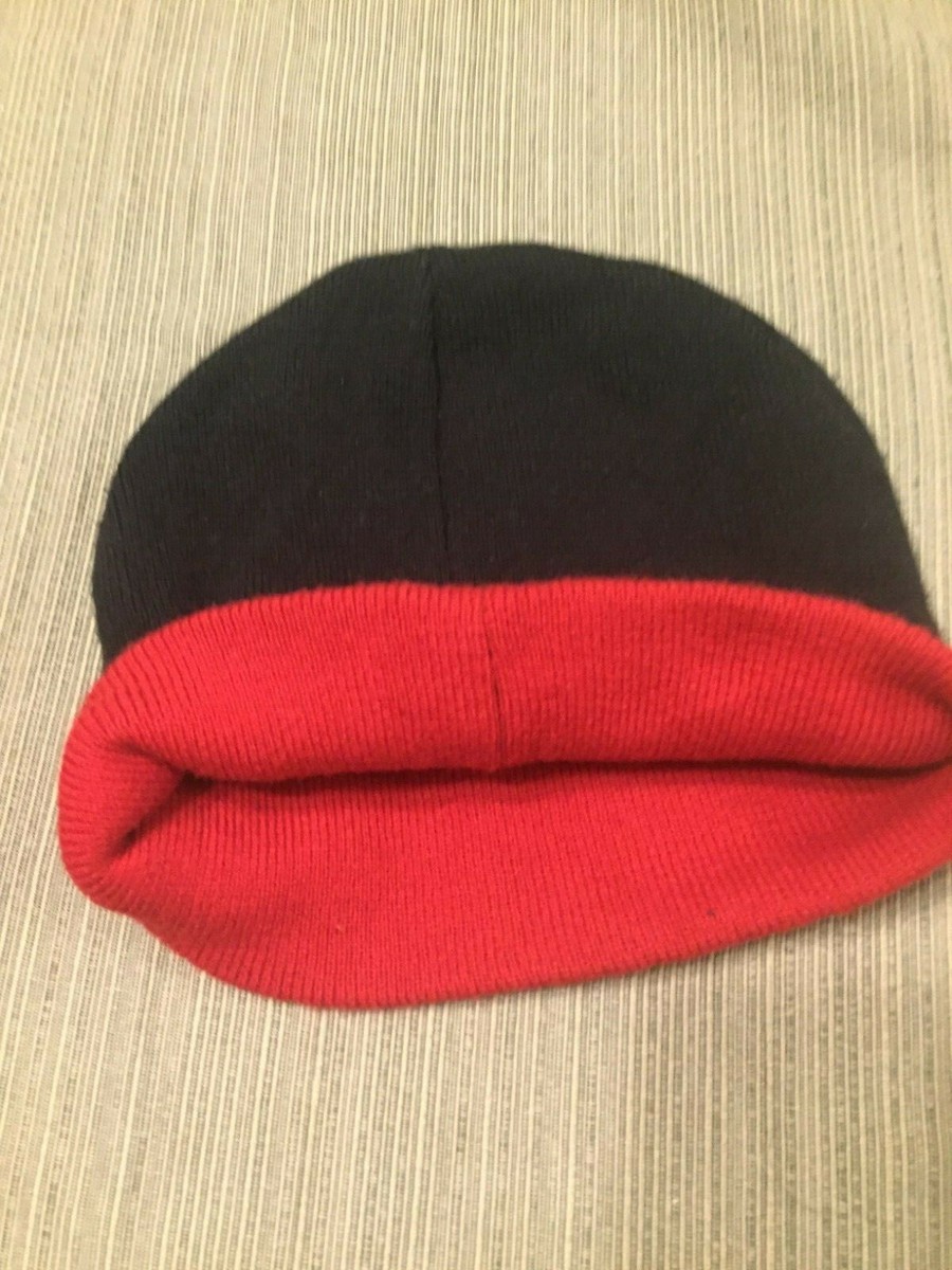 Reversible Knit Beanie Hats- Red or Black w/ Red Stripes-Sz ALL | eBay