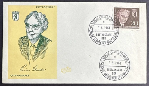 Germany Berlin 1961 FDC Sc# 9N192 Louise Schroeder Mayor Berlin Charlottenburg