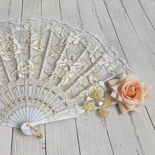 1X Blumen Spitze Handfächer 3D Rose Dekors Faltbar Europäische Retro Lolita Goth - Bild 2 von 18