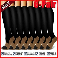 6 Pairs Copper Compression Socks 20-30mmHg Graduated Support Mens Womens S-XXL