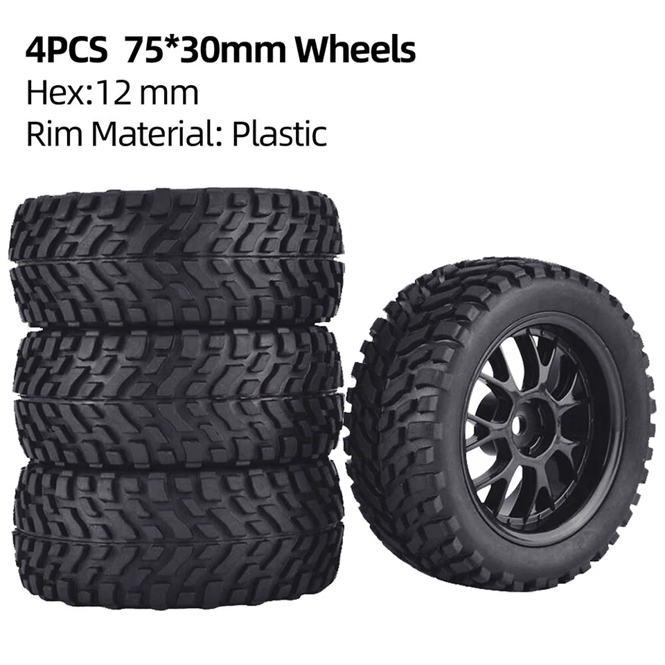 4Stk 75 mm Offroad Buggy Reifen Rad 12 mm Sechskantnaben für 1/10  RC Rennwagen - Bild 3 von 4