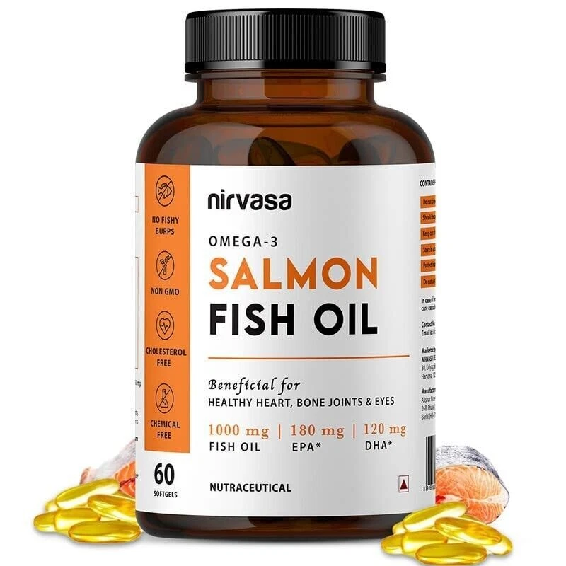 Nirvasa Omega 3 Salmon Fish Oil Capsules for Men Women 1000mg