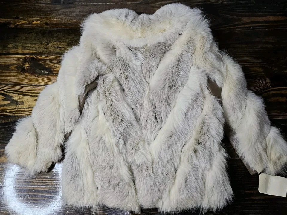 Abrigo vintage blanco de piel de conejo genuino y cuero para mujer ver medidas en fotos Foto 2 de 4