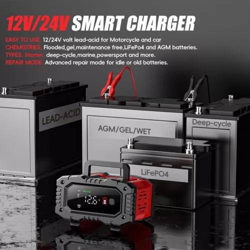 20A 12V 24V 20 Amp Car Battery Smart Charger for Lead Acid LiFePo4 AGM battery - Picture 3 of 11