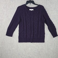 Ann Taylor Loft Women's Cable Knit Sweater Purple Size M Cotton Wool Blend