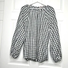 Andree by Unit Gingham Blouse Long Sleeve Checkered Top Casual Size 1X