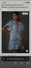 NWT Anthropologie Maeve Blue Motiff Short Sleeve Vneck asymmetrical dress. Large