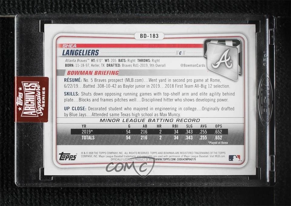 2023 Topps Archives Signature Series /99 Shea Langeliers Buyback Rookie Auto RC - Image 2 of 2