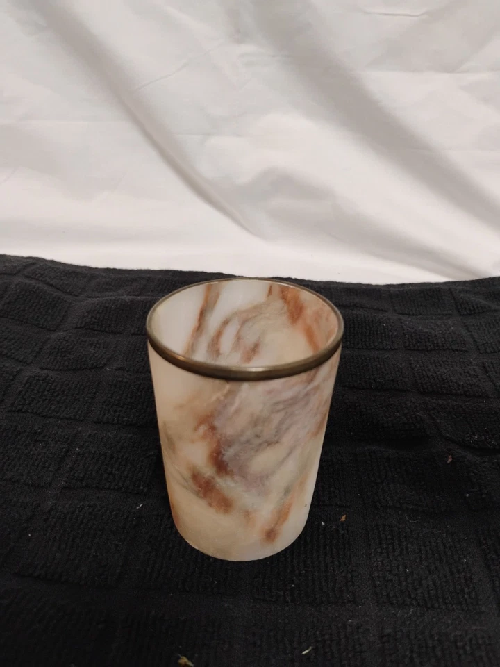 Candelabro Cilindro 3", Diseños de Remolino Marrón y Blanco con Borde Dorado Foto 4 de 4