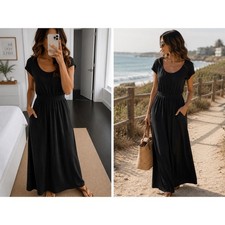 Free People FP Beach Black Cutout Maxi Dress Women's S Soft Cotton Boho Casual