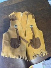 Brown Suede Kids Cowboy Vest Fringe Western Costume Size M 6-8 Boys Girls 