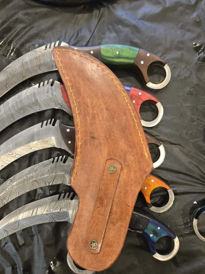 Cuchillo Karambit de Caza de Acero Damasco Forjado a Mano Personalizado 6 Piezas con Funda Foto 4 de 4