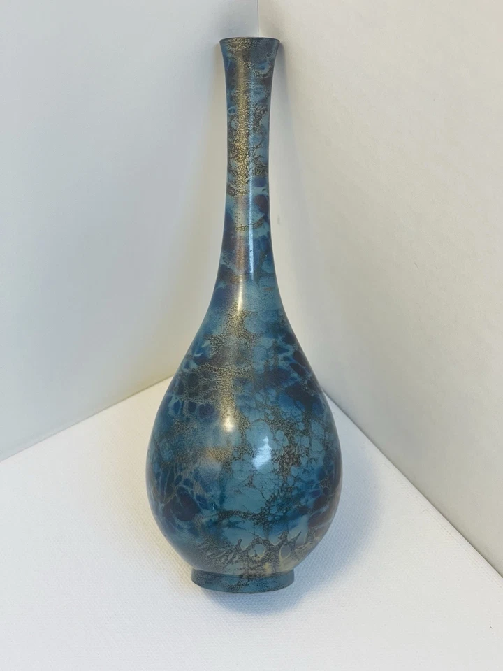 Vintage Japanese Mottled Bronze Bud Vase Patinated Metal Slender Vessel 6.5” - Image 4 of 4