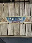Vintage Blatz Beer Advertising Sign “Take Home” Foil Over Cardboard Bar Mancave