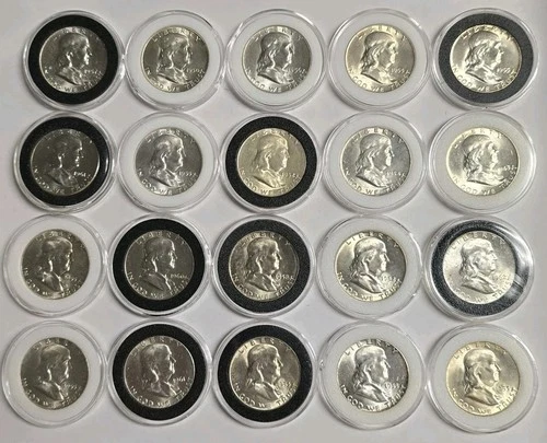 20 Choice BU Franklin 90% Silver Half Dollars Mixed w/ Capsules ($10 FV) Lot 001