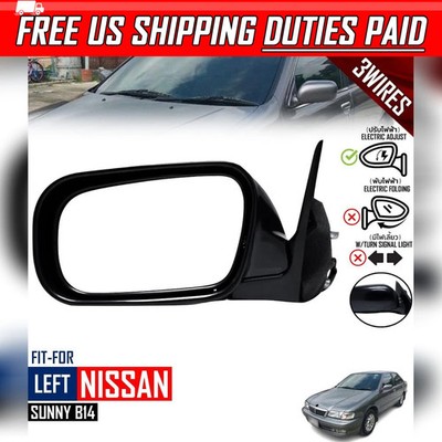 LH Left Side Mirror Black Electric 3 Wires For Nissan Sunny Sentra B14 1994-1998