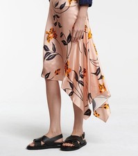 Marni ALTRD Light Pink Floral-Print Satin Asymmetric Midi Skirt sz XXS