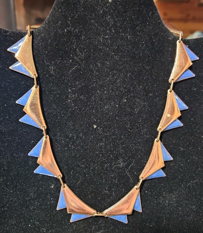 Vintage 1950's Matisse Renoir Style Copper & Enamel Abstract Modernist Necklace