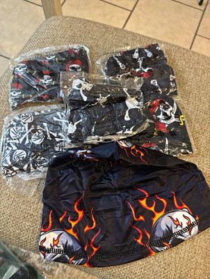 6 pack-Black Skull Graphic Print Skull Cap Beanie One Size Lightweight