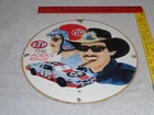 VINTAGE 1978 "STP MOTOR OIL RICHARD PETTY" 11 3/4" PORCELAIN METAL GASOLINE SIGN