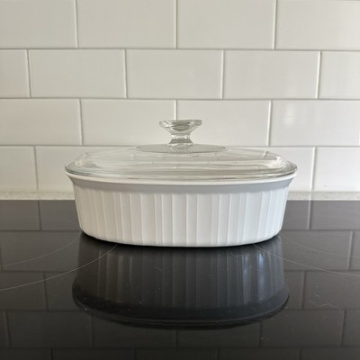 VTG Corning Ware French White Oval Casserole  F-12-B  1.8 Liter Pyrex lid f 12 C