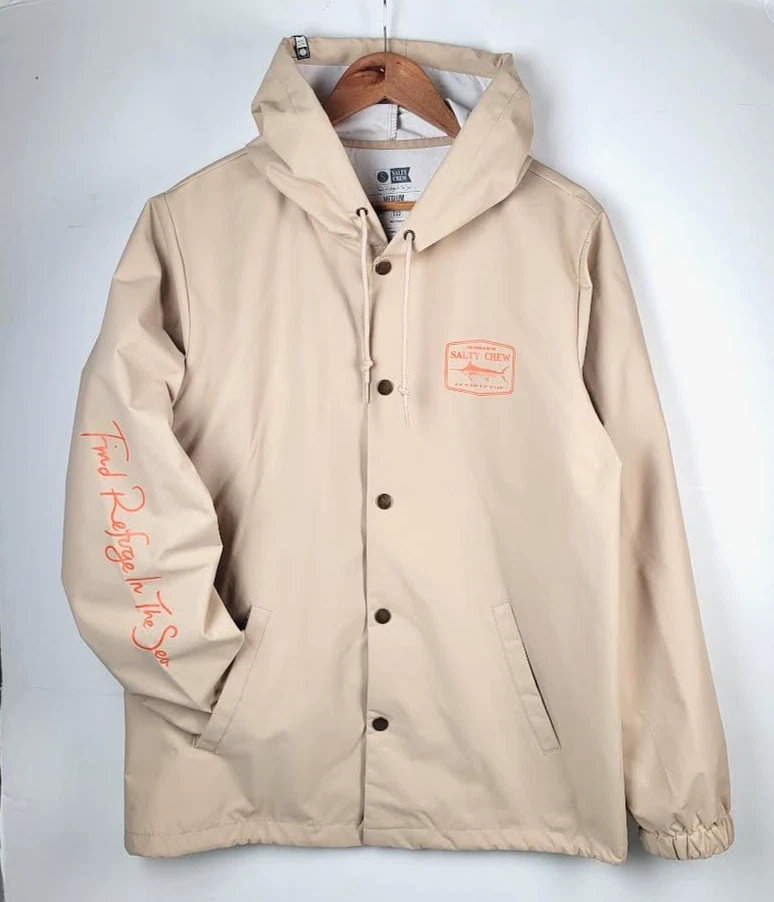 Salty Crew Jacket Men M Beige Rain Coat Hooded Snap Nylon Standard Fishing
Opens in a new window or 