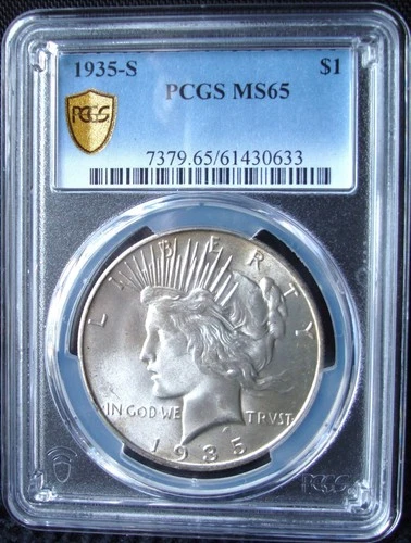 1935-S Peace Silver Dollar - PCGS MS 65 - Gold Shield