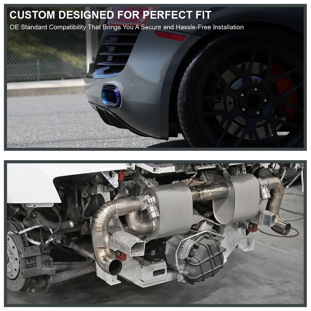 Fits 2008-2012 Audi R8 V8 4.2L Base / Spyder Catback Exhaust+Purple Exhaust Tips