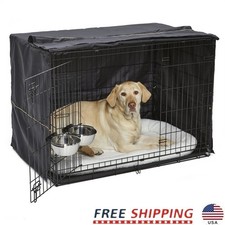 Dog Crate Starter Kit Double Door Adjustable Bed Cover 2 Bowls Metal Crate Black