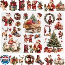 WANDIC 3 Sheets Christmas Rub on Transfer Stickers, Furniture Transfer Sticke