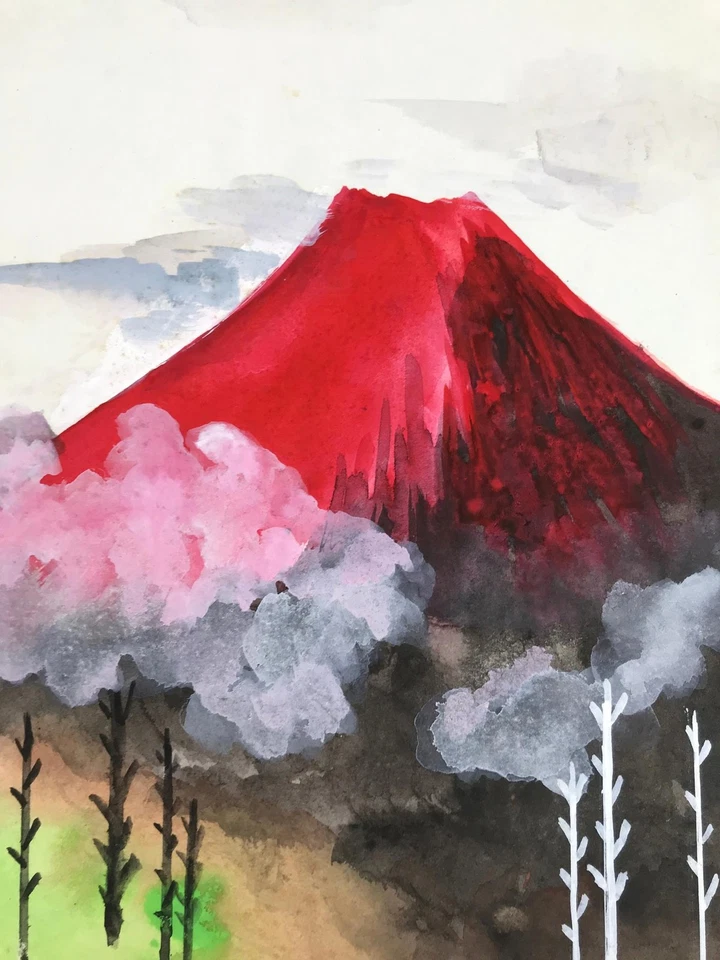 Tablero de arte japonés Shikishi pintura de colección rojo Fuji árboles de montaña A702 Foto 4 de 4