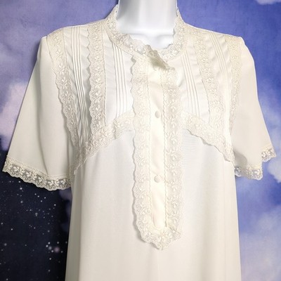 Vintage 50s Italian Lace Trim Peignoir Dress M Flowy Dreamy Coquette Soft Bridal
