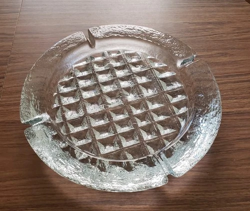 Blenko Glass Ashtray Waffle Design Crystal 697L HUGE!! EUC!