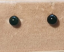 Vintage Dark Jade Stud Ball Earrings Gold