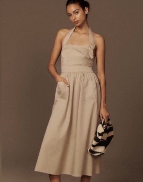 Anthropologie Porridge Halter Utility Tan  Midi Dress Size: XL