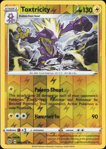 Toxtricity 69/192 Reverse Holo Pokemon TCG SWSH02: Rebel Clash NM