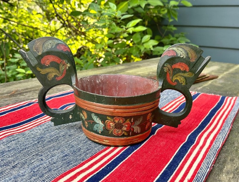 Norwegian Rosemaled Two Handled Hankestaup 1890 Norway Scandinavian Folk Art