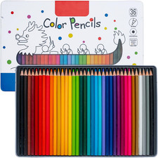 Colored Pencils Set in Tin Box, 12/24/36 Assorted Colors, Hexagonal Wood, Pre-Sh