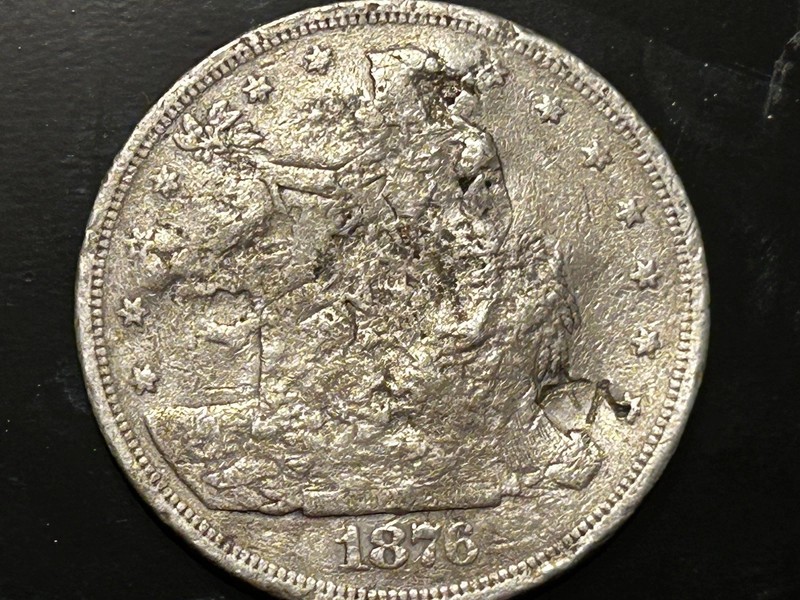1876 Philadelphia Trade Dollar $1 Silver Coin 0.900 Fine Chopmarked KM#108